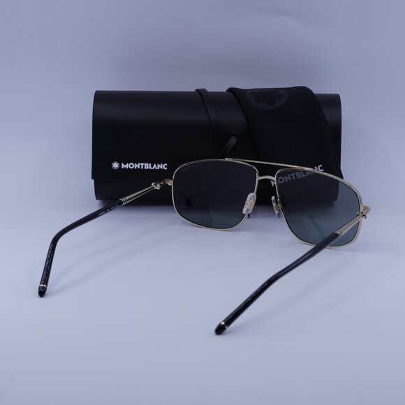 Montblanc MB0069S 002 Aviator Sunglasses - Black/Gold/Green - Picture 4 of 10